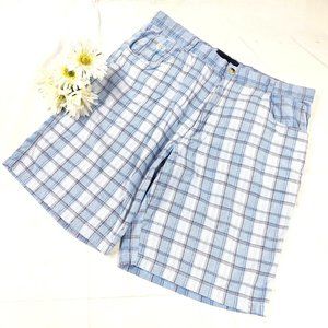 Phat Farm Vintage Blue Plaid Embroidered Shorts